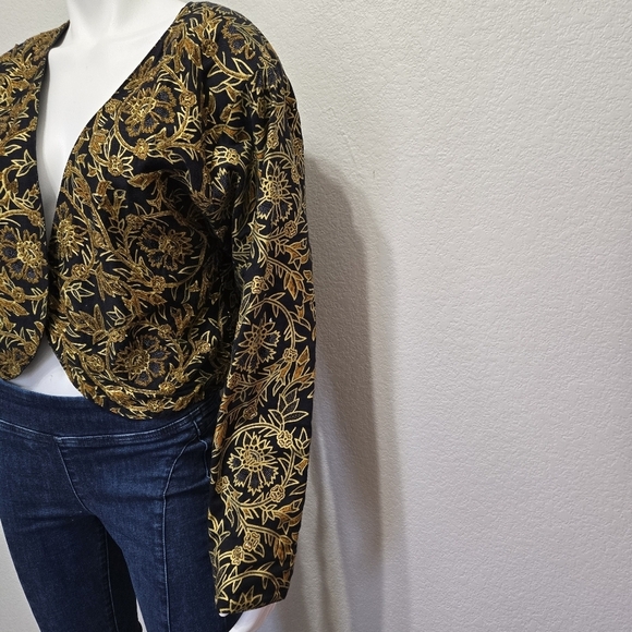 Vntg Passports Gold /Black Beaded Open Evening Jacket L - Picture 11 of 15